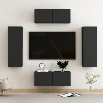 Conjunto de muebles para TV de 4 piezas en madera negra multicapa