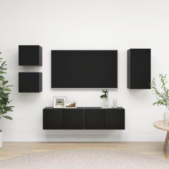Mueble de salón 5 piezas madera de ingeniería con dimensiones 30.5 x 30 x 60 cm, incluye Mueble TV, Mueble Televisor, Mesa de TV en color negro y diseño moderno