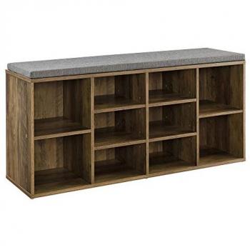 Banco Zapatero Tapizado Leonidas 103 x 30 x 48 cm con 10 Estantes Aglomerado/Tejido Gris y Color Madera Natural