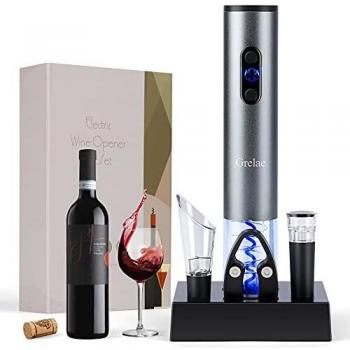 Grelae Sacacorchos Eléctrico, Profesional Abridor de Vino Inalámbrico 5 en 1, Abridor de Botellas de Vino Recargable con Cortacápsulas, Vertedor, Tapón de Vino de Vacío, Base de carga y Cable de USB