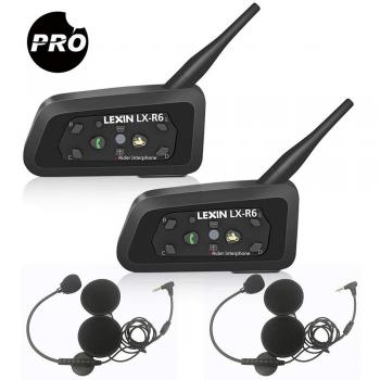 2 x LEXIN LX-R6 Intercomunicador de motocicleta de Bluetooth Casco Comunicador Auricular, 1000m Gama Intercomunicador de 6 caballos, Manual del usuario en español