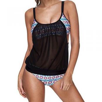 Ocean Plus Mujer Tankini de Malla Acolchada y Colorida con Calzoncillos Bikini Conjunto de Rayas Traje de Baño de Dos Piezas Ropa de Playa