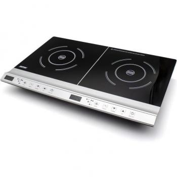 MPM MKE-13 Placa de Inducción Portátil Doble, Superficie de Cristal, Control Táctil, 10 Niveles de Potencia, Temporizador, Programable, 2 Zonas