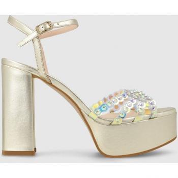 Lodi - Sandalias de tacón de mujer en piel metalizada y vinilo, color oro