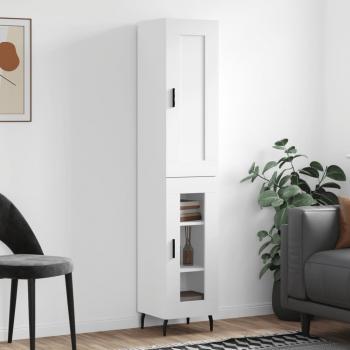 Aparador alto de madera contrachapada blanco 34,5x34x180 cm