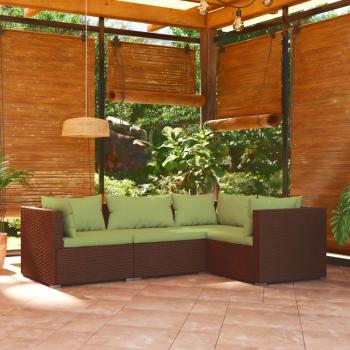 4-Piece Brown Poly Rattan Garden Lounge Set with Cushions