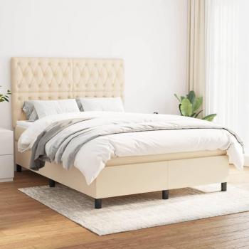 Cama box spring de muelles con colchón de tela color crema 140x190 cm