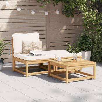 Juego de muebles de jardín 3 piezas con almohadas de acacia de madera maciza, color marrón