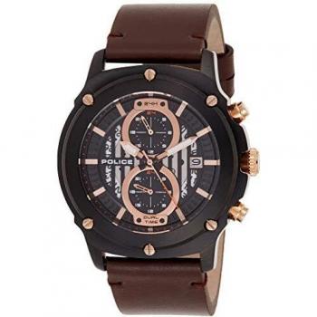 Mens Police Lulworth Watch, Brown Leather, 46mm, Model: Pl.15917Jsb-02A, Black male, Size: ONE SIZE