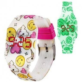 KIDDUS Reloj LED Digital para niña o niño. Pulsera de Silicona Suave. Efecto Fluorescente. KI10217 Unicornio