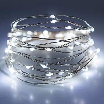 Guirnalda de Luces LED Moderna Blanca de Metal para Decoración Navideña, 100 Luces Microled Blancas, Interior y Exterior, Longitud de 10 Metros, Potencia 3,6 W