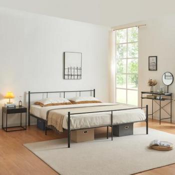 Cama Doble de Metal Laos 180 x 200 cm con Somier y Diseño Minimalista en Negro Mate
