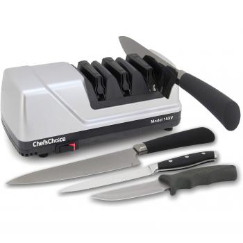 Chef’sChoice 0101500 Trizor XV EdgeSelect Professional Electric Knife Sharpener with 100-Percent Diamond Abrasives and Precision Angle Guides for Straight Edge and Serrated Knives, Gray