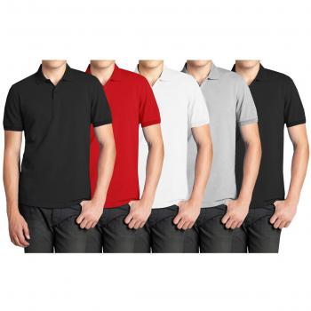 Men's Short-Sleeve Pique Polo Shirt (5-Pack) - MPK-2000 - Black, Black, Heather Gray, Red, White - 2XL