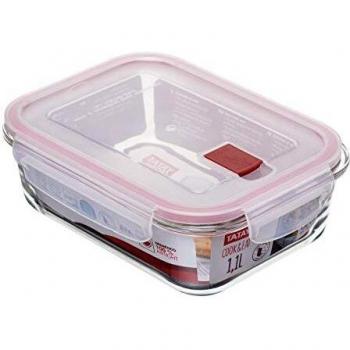 Tatay Fiambrebra de Alimentos, Vidrio, Hermética, 1.1 L de Capacidad, Tapa de Clip, Libre de BPA, Apto Microondas, Horno, Congelador y Lavavajillas, Color Rojo, Medidas 15.7 x 20.7x 6.9 cm