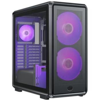 Caja Cooler Master MasterFrame 600 Mesh Midi Torre Negra ARGB - Ventiladores RGB 200mm Frontales, Ventilador 120mm Trasero, Ventana Lateral, Paneles Intercambiables, Rejilla Metal-M