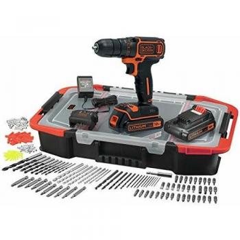 Taladro atornillador Black & Decker BDCDC18BAST-QW 18 V 15 Nm, incluye cargador, 160 accesorios, 2 baterías de 1,5 Ah y un estuche