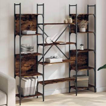 Estantería de madera multicapa en color roble ahumado, dimensiones 155,5x24x166,5 cm