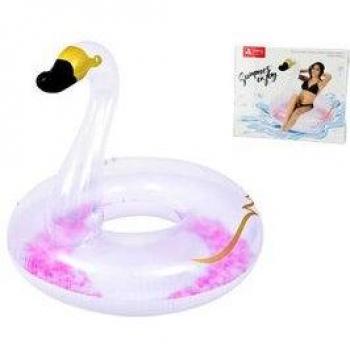Flotador Cisne con Plumas Rosas 133x133 cm