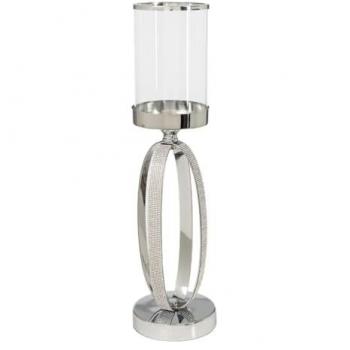 Portavelas Romimex Plateado Metal Vidrio 12 x 35 x 12 cm