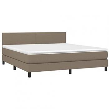 Cama Box Spring con Colchón LED Tela Gris Taupe 160x200 cm