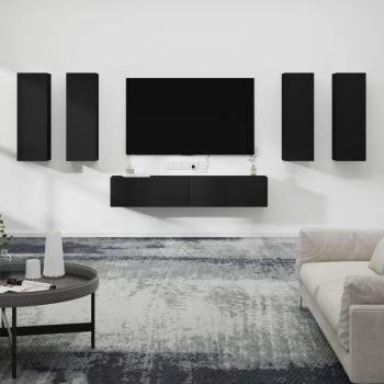 Set de muebles para TV 6 piezas madera contrachapada negro vidaXL 30.5x30x90 cm, Mueble de Salón, Mueble TV, Mesa de TV