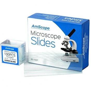 AmScope BS-50P-100S-22 - Microscopio de vidrio prelimpiado en blanco para borde de tierra y 100 piezas prelimpiadas de vidrio cuadrado