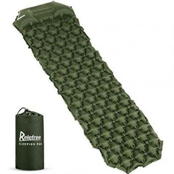 Relefree Esterillas Inflable, Colchoneta para Dormir al Aire Libre, Ultraligera con Almohada, fácil para Llevar, Inflable rápida, regala una Antifaz para Dormir y 6 Parches