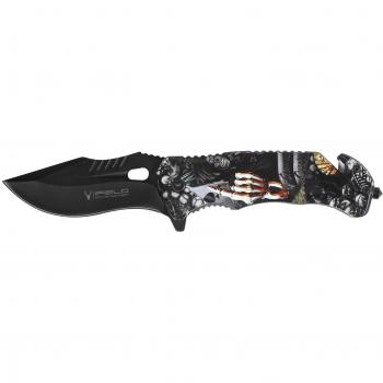 iFIELD Navaja Deportiva asistida Basic EL29027, Mango impresión 3D de Aluminio, Hoja Negra de 9 cm, con Punta rompevidrio, Herramienta de Camping para Pesca, Caza, Actividad Deportiva