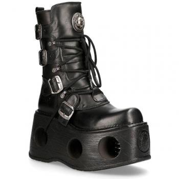 New Rock 373-S2 Metallic Black Leather Platform Boots EU41