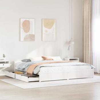 Estructura de cama sin colchón blanca 200x200 cm madera maciza de pino