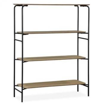 Librería de Madera y Metal Negro con 4 Estantes, Scuola, Natural, 40x110x140 cm