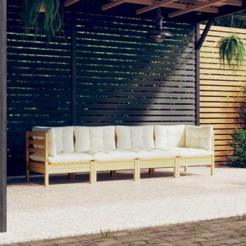 4-Piece Solid Pine Garden Lounge Set with Cream Cushions