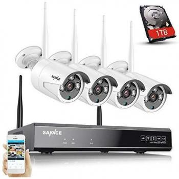 SANNCE Kit de Vigilancia WiFi 8CH 5MP NVR con 1TB Disco Duro Instalado y CCTV 4 3MP Cámaras Videovigilancia Inalámbrica Sistema de Segiridad Acceso Remoto -1TB HDD