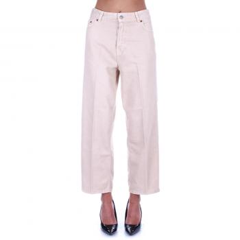 Haikure Women's Wide Beige Trousers with Button and Zipper