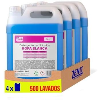 Detergente Líquido Hostelpak 4 x 5L para Ropa Blanca - 500 Lavados, Jabón de Lavadora Profesional
