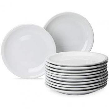AmazonCommercial - Juego de 12 platos de postre de porcelana, 17,78 cm, color blanco