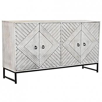 Aparador de Metal Blanco y Madera de Mango - 155 x 40 x 85 cm