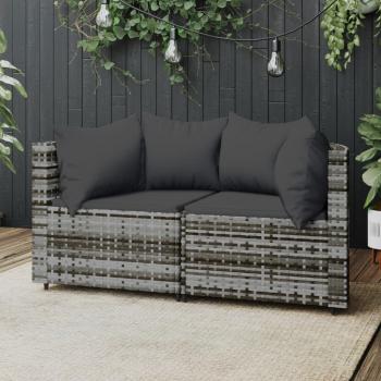 Garden Corner Sofas with Cushions 2 pcs Grey Poly Rattan