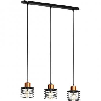 Lámpara Colgante Recta Edison 3 Luces Negro/Cobre 65cm