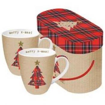 MUG BONE CHINA 0,25CL SET 2U TARTAN TREE RED