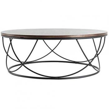 Miliboo Mesa de Centro Redonda de 80 cm en Madera Oscura y Metal Negro - Modelo LACE