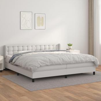 Cama box spring suave con colchón blanco 200x200 cm en cuero sintético