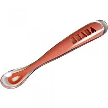 BÉABA - Cuchara de silicona para bebés y recién nacidos, destete, rosa, 1 pieza