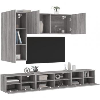 Mueble de TV de pared 5 piezas gris Sonoma en madera multicapa