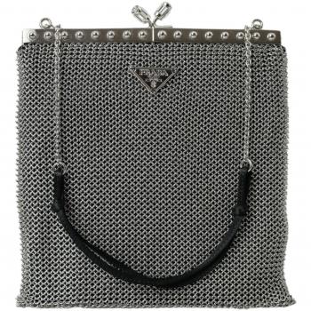 Elegant Silver Mesh Shoulder Evening Bag