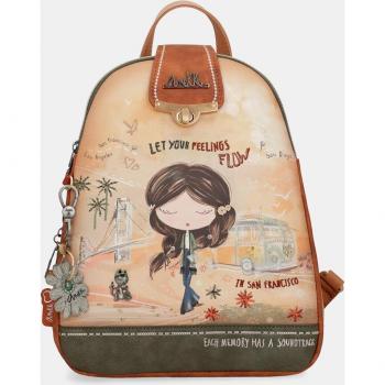 Mochila Anekke Peace & Love Camel con broche y cremallera