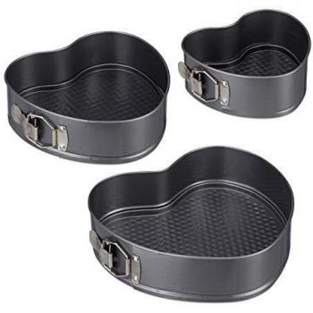 Set de Moldes para Pasteles en Forma de Corazón, 3 Tamaños, Antiaderente, Acero al Carbono, Antracita - Relaxdays
