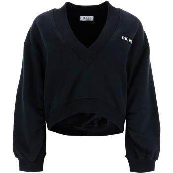 The Attico Women's Oversized Cotton V-Neck Sweatshirt in Black | Size 40 | 247WCF10JF03
