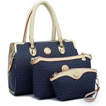 BYD - Mujeres Carteras de mano Set 3 in 1 Set Color puro Alta calidad PU cuero Anchor Picture Mutil Function with 1 Purse and 1 Wallet Elegant Fashion School Bag Work Office Bag